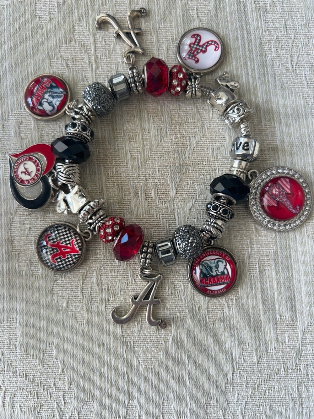 University of Alabama Pandora Style Charm Bracelet Roll Tide Crimson Tide NCAA